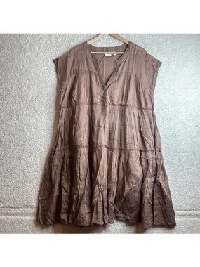 NWT Holiday Women Brown Sleeveless Split Neck Loose Cotton A-Line Dress M MEDIUM
